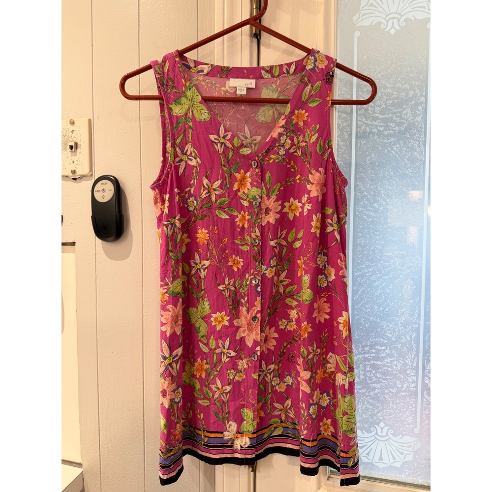 J. Jill Magenta Floral Rayon Sleeveless Button Front Tunic Top XS Pink Botanical